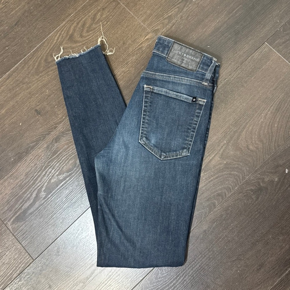 Lucky Brand Jeans Bridgette High‎ Rise Skinny 4 27 Dark Wash Raw Hem Stretch